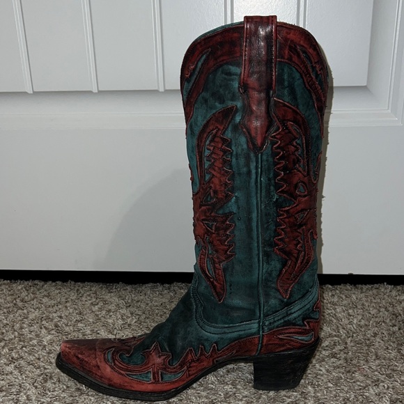 Corral Distressed Turquoise and Red Eagle Boots - Picture 6 of 12